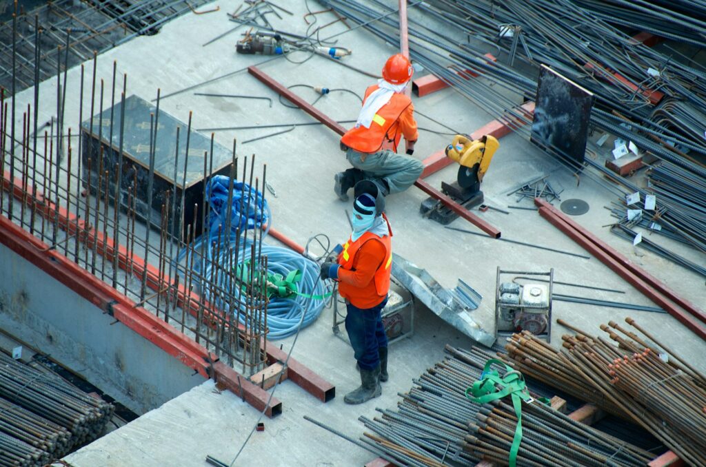 Structural work on a concrete building during repairs