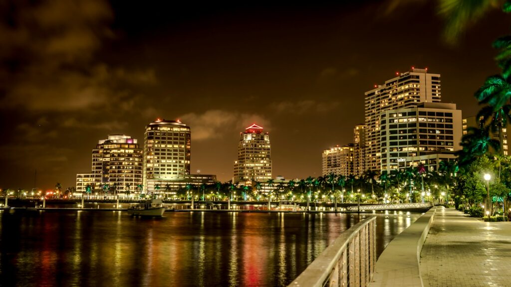 West Palm Beach waterfront at night