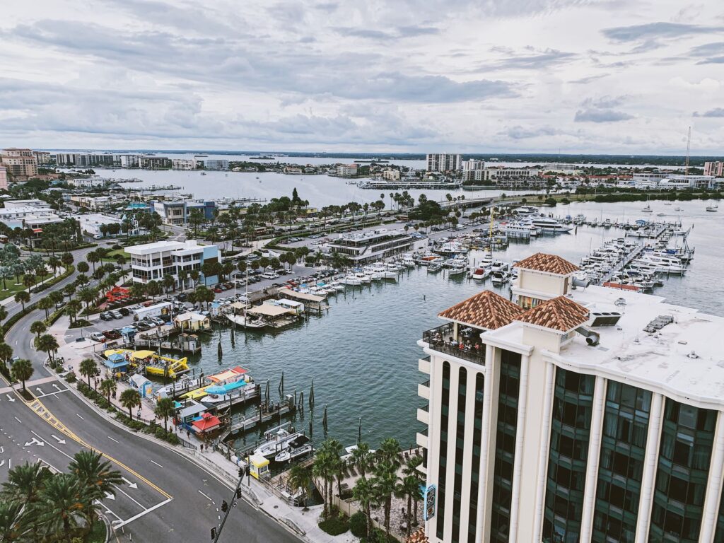 Aerial view of Clearwater cityscape in Pinellas County